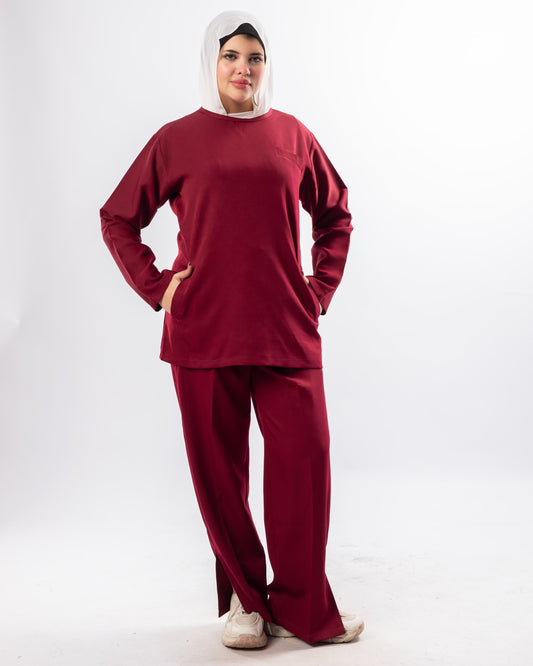 Closed-Neck Burgundy Scrub