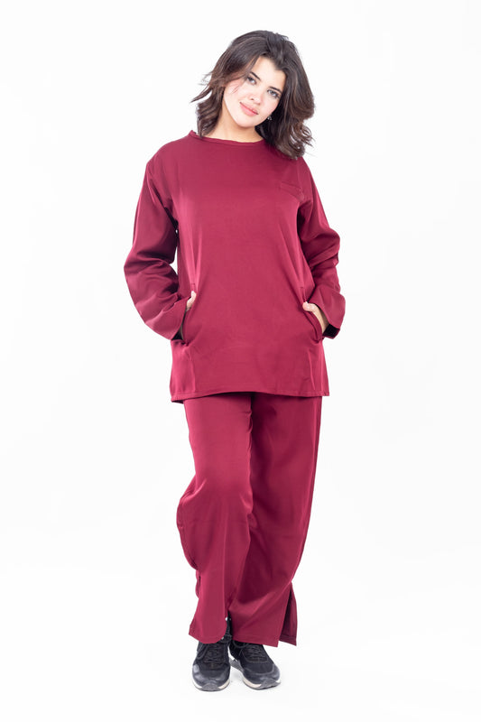 Closed Neck Burgundy Scrub