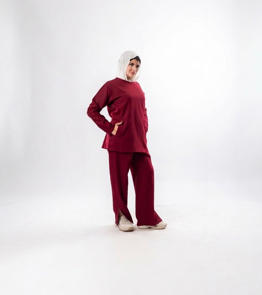 Closed-Neck Burgundy Scrub